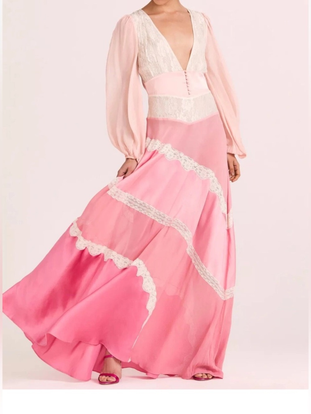New LoveShackFancy Kinsler Dress Pastel Colorblock Chiffon Lace